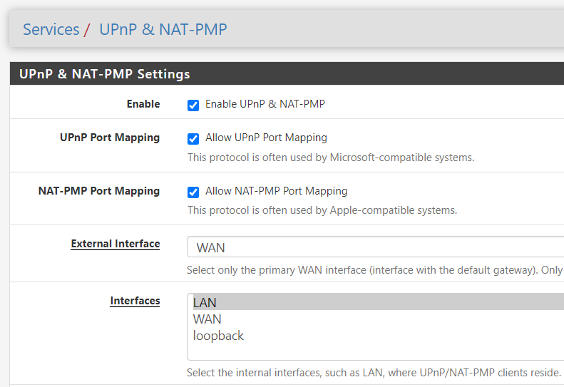 UPnP / NAT Types for Consoles on pfsense Accept